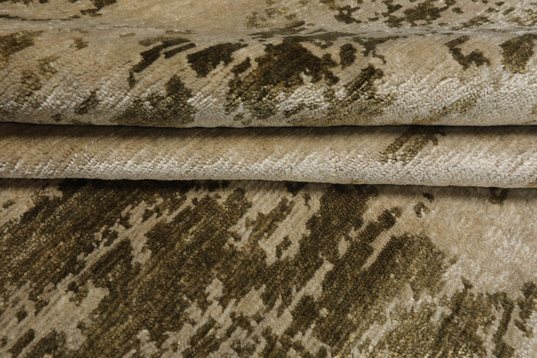 6x9 Beige, Tan, Olive Color Hand Knotted Sherpa Bamboo Silk Modern Oriental Rug