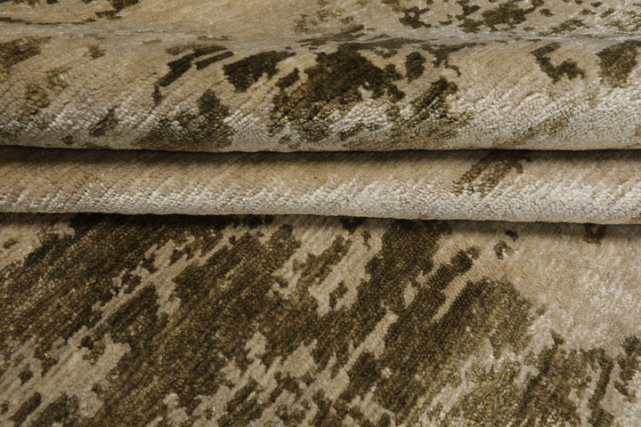 6x9 Beige, Tan, Olive Color Hand Knotted Sherpa Bamboo Silk Modern Oriental Rug