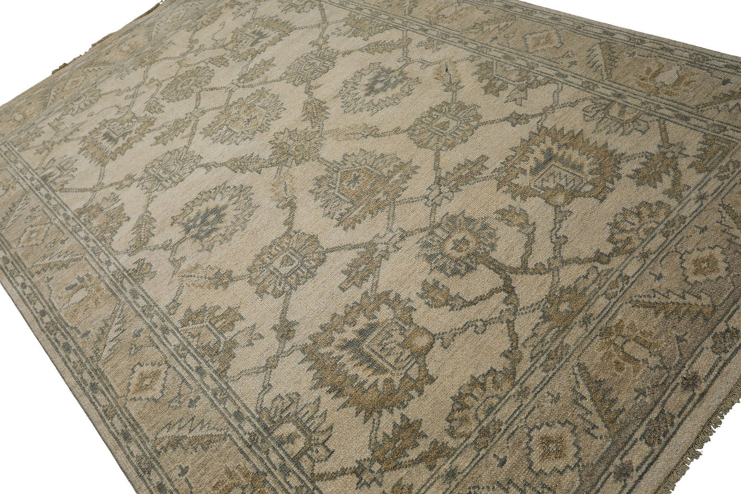 6x9 Beige, Slate, Brown Color Hand Knotted Oushak Wool Traditional Oriental Rug