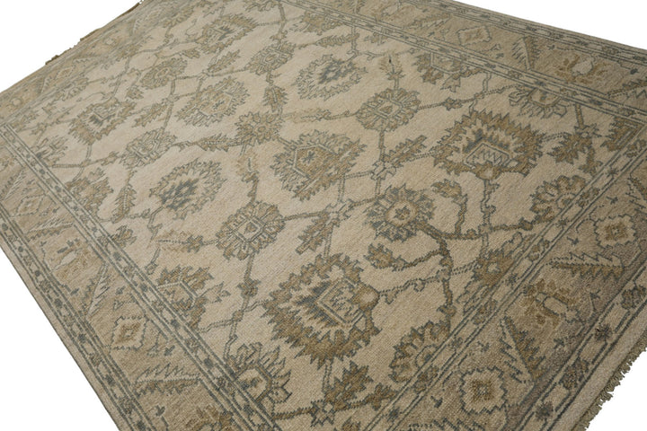 6x9 Beige, Slate, Brown Color Hand Knotted Oushak Wool Traditional Oriental Rug