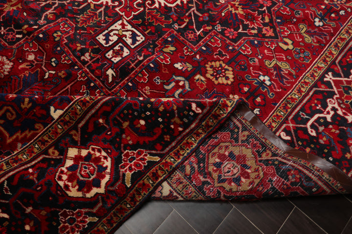 10x13 Red, Navy, Ivory Color Hand Knotted Heriz Wool Traditional Oriental Rug