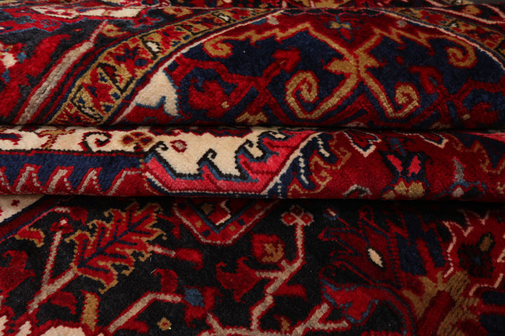 10x13 Red, Navy, Ivory Color Hand Knotted Heriz Wool Traditional Oriental Rug