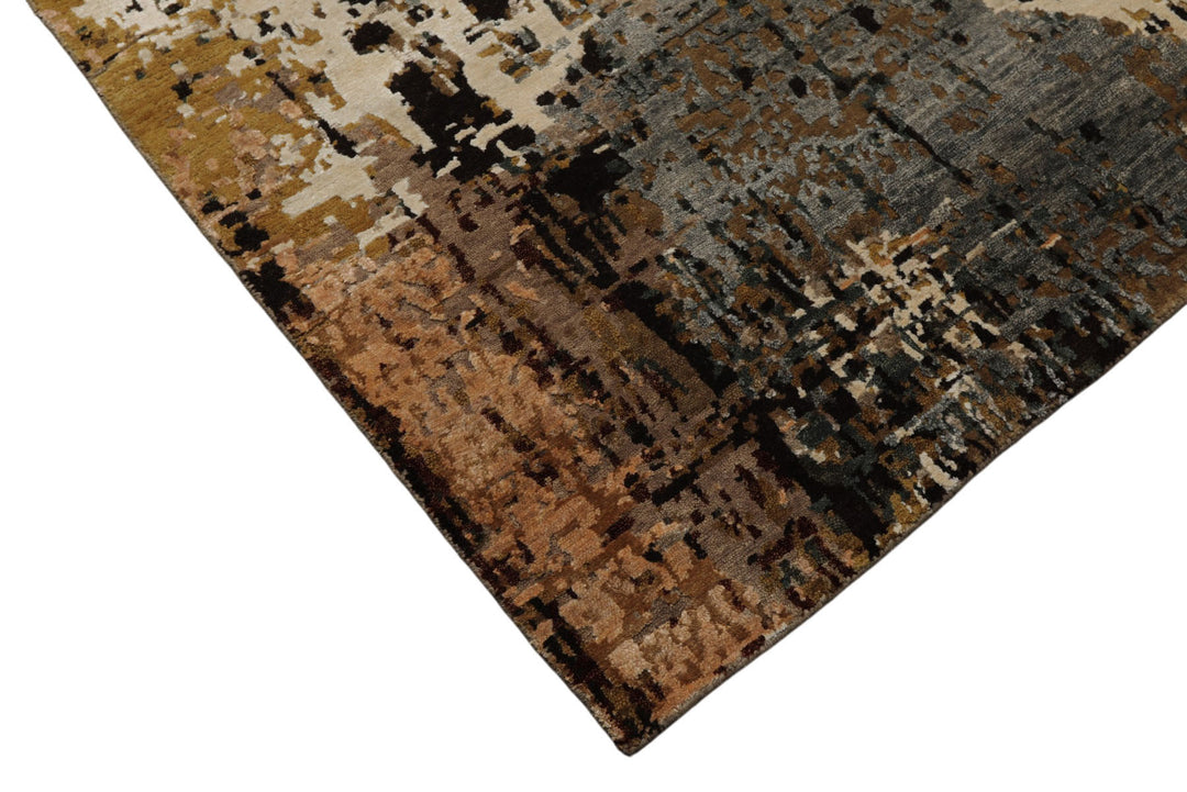 6x9 Brown, Gold, Blue Color Hand Knotted Sherpa Bamboo Silk &amp; Wool Modern Oriental Rug