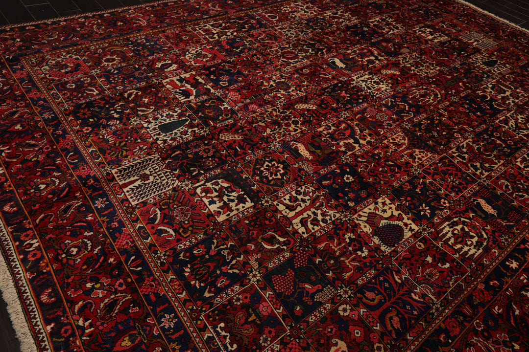 10x13 Red, Rust, Ivory Color Hand Knotted Bakhtiari Wool Traditional Oriental Rug