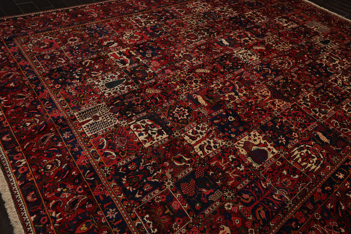 10x13 Red, Rust, Ivory Color Hand Knotted Bakhtiari Wool Traditional Oriental Rug