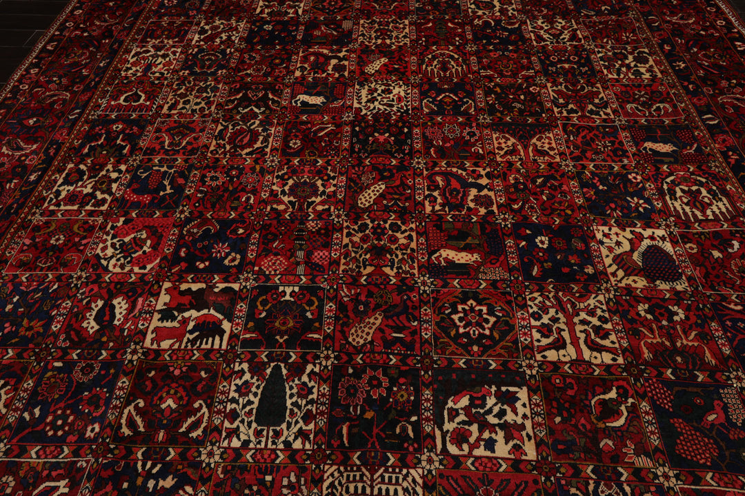 10x13 Red, Rust, Ivory Color Hand Knotted Bakhtiari Wool Traditional Oriental Rug