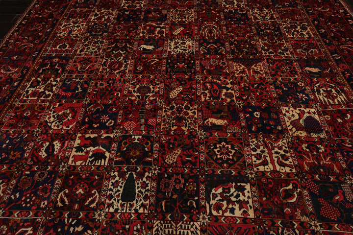 10x13 Red, Rust, Ivory Color Hand Knotted Bakhtiari Wool Traditional Oriental Rug