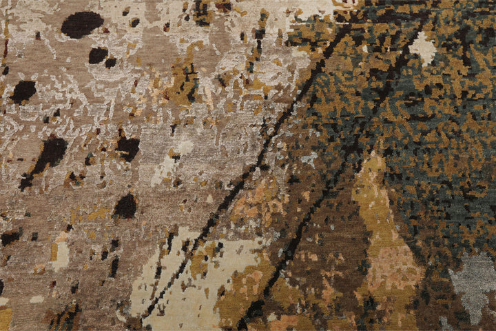 6x9 Brown, Gold, Blue Color Hand Knotted Sherpa Bamboo Silk &amp; Wool Modern Oriental Rug