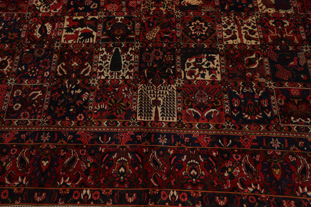 10x13 Red, Rust, Ivory Color Hand Knotted Bakhtiari Wool Traditional Oriental Rug