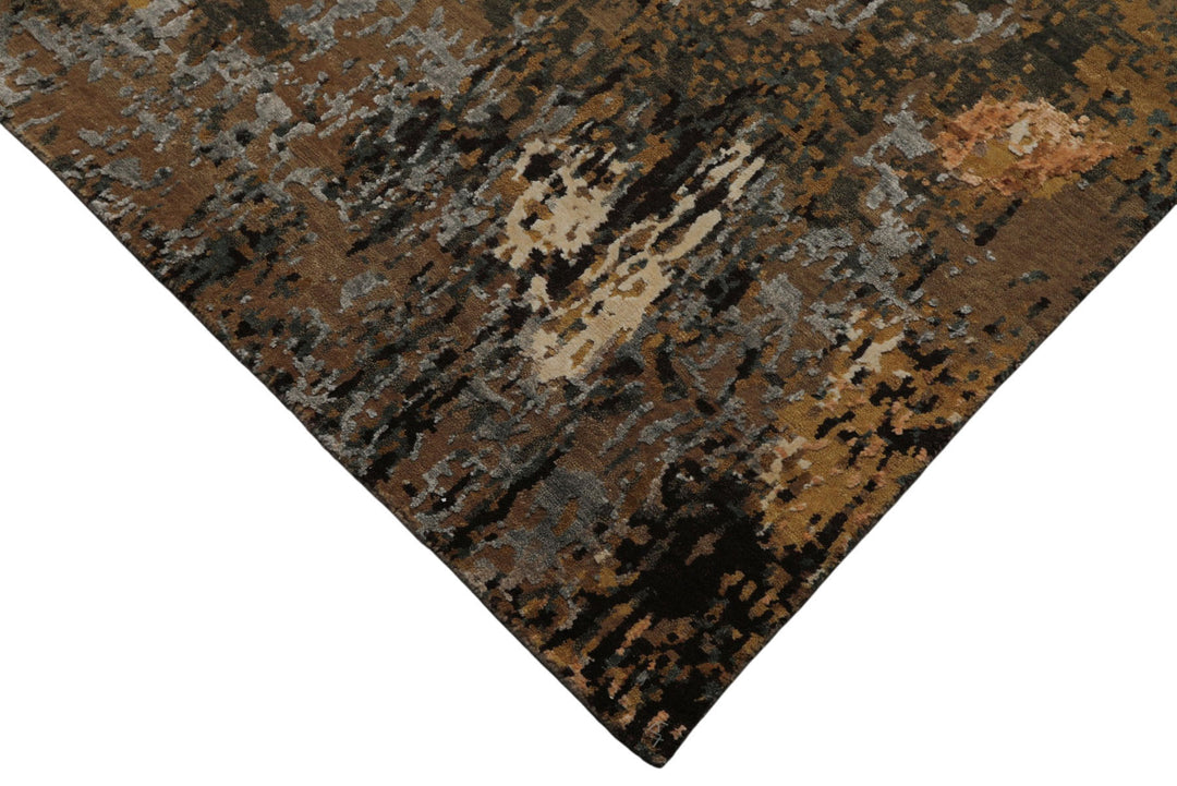 6x9 Brown, Gold, Blue Color Hand Knotted Sherpa Bamboo Silk &amp; Wool Modern Oriental Rug