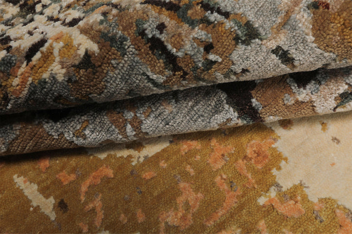 6x9 Brown, Gold, Blue Color Hand Knotted Sherpa Bamboo Silk &amp; Wool Modern Oriental Rug