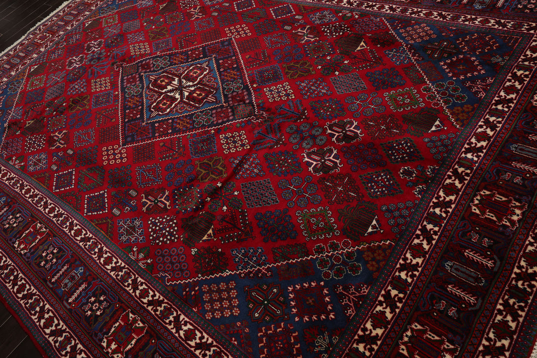 8x12 Red, Navy, Ivory Color Hand Knotted Heriz Wool Traditional Oriental Rug