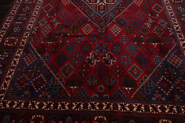 8x12 Red, Navy, Ivory Color Hand Knotted Heriz Wool Traditional Oriental Rug