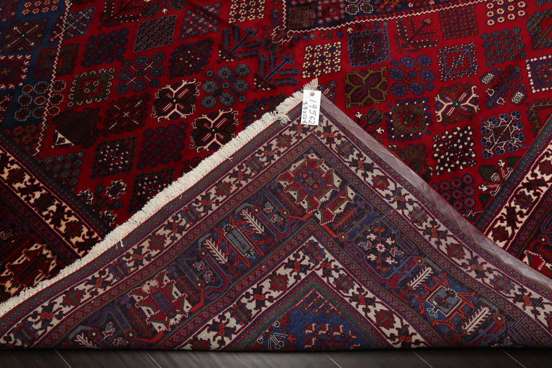 8x12 Red, Navy, Ivory Color Hand Knotted Heriz Wool Traditional Oriental Rug