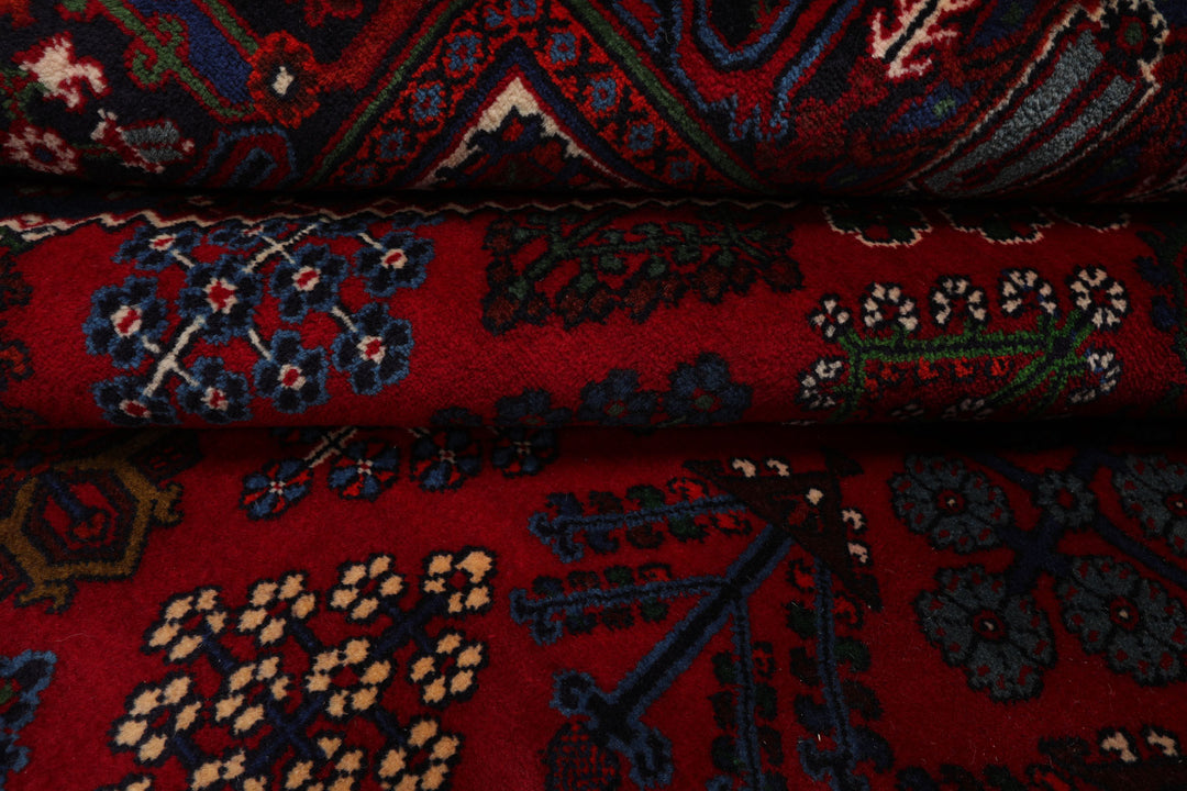 8x12 Red, Navy, Ivory Color Hand Knotted Heriz Wool Traditional Oriental Rug