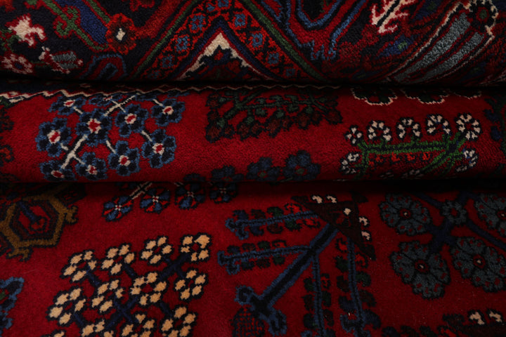 8x12 Red, Navy, Ivory Color Hand Knotted Heriz Wool Traditional Oriental Rug