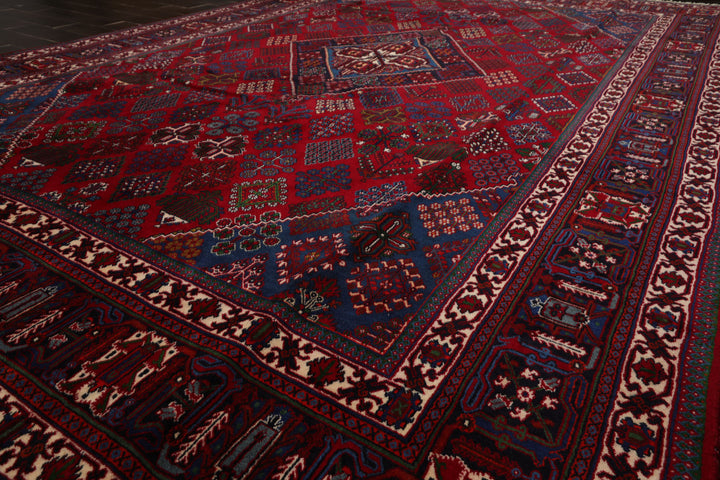 8x12 Red, Navy, Ivory Color Hand Knotted Heriz Wool Traditional Oriental Rug