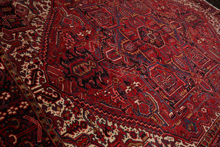 10x12 Red, Charcoal, Blue Color Hand Knotted Heriz Wool Traditional Oriental Rug