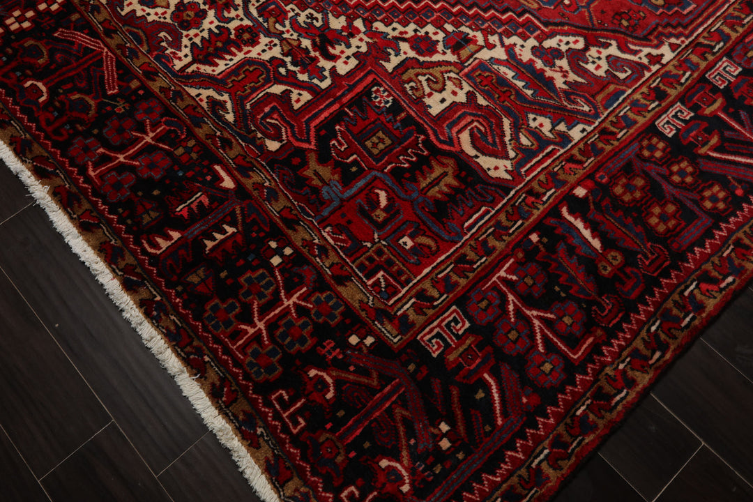 10x12 Red, Charcoal, Blue Color Hand Knotted Heriz Wool Traditional Oriental Rug