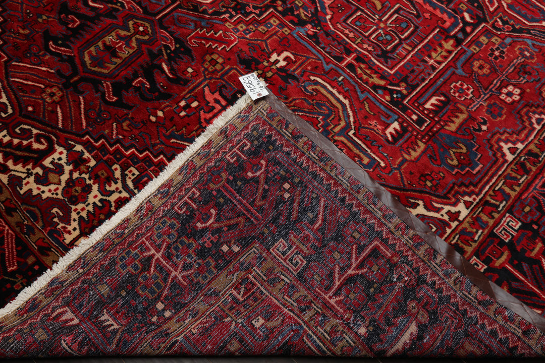 10x12 Red, Charcoal, Blue Color Hand Knotted Heriz Wool Traditional Oriental Rug
