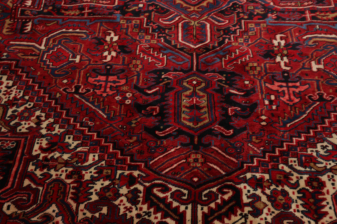 10x12 Red, Charcoal, Blue Color Hand Knotted Heriz Wool Traditional Oriental Rug
