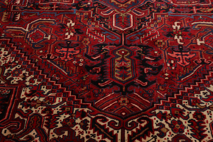 10x12 Red, Charcoal, Blue Color Hand Knotted Heriz Wool Traditional Oriental Rug