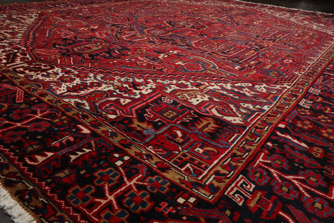 10x12 Red, Charcoal, Blue Color Hand Knotted Heriz Wool Traditional Oriental Rug