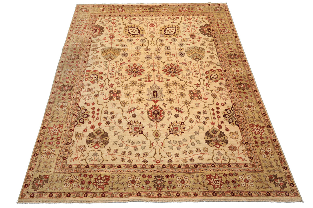 9x12 Beige, Sage, Rust Color Hand Knotted Chobi Peshawar Wool Traditional Oriental Rug