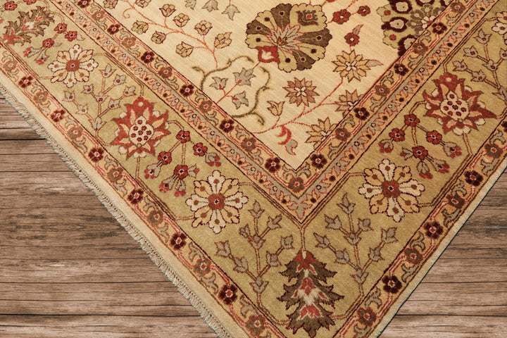 9x12 Beige, Sage, Rust Color Hand Knotted Chobi Peshawar Wool Traditional Oriental Rug