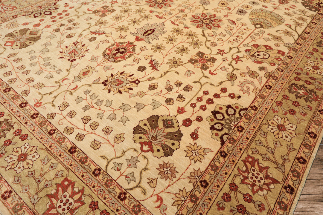 9x12 Beige, Sage, Rust Color Hand Knotted Chobi Peshawar Wool Traditional Oriental Rug