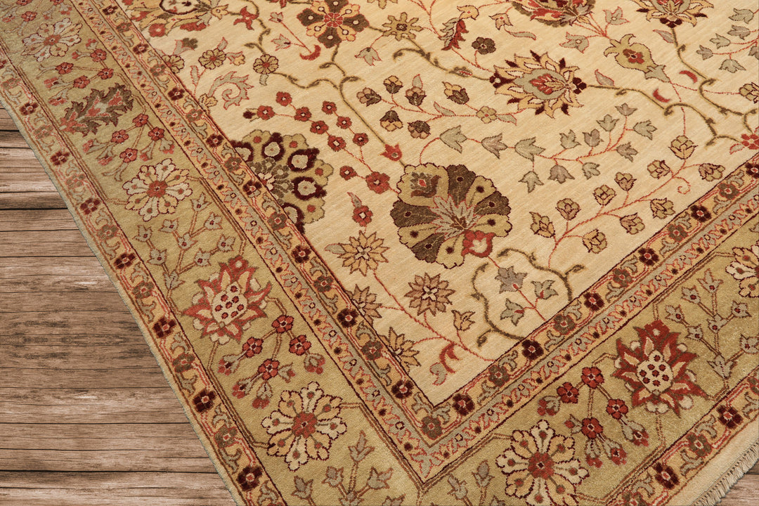 9x12 Beige, Sage, Rust Color Hand Knotted Chobi Peshawar Wool Traditional Oriental Rug