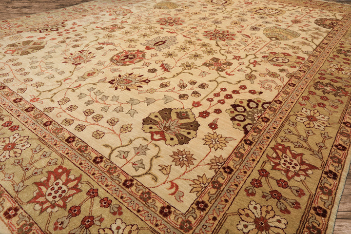 9x12 Beige, Sage, Rust Color Hand Knotted Chobi Peshawar Wool Traditional Oriental Rug