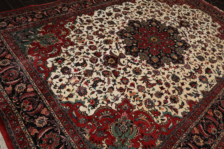 8x12 Ivory, Charcoal, Aqua Color Hand Knotted Bidjar Wool Traditional Oriental Rug