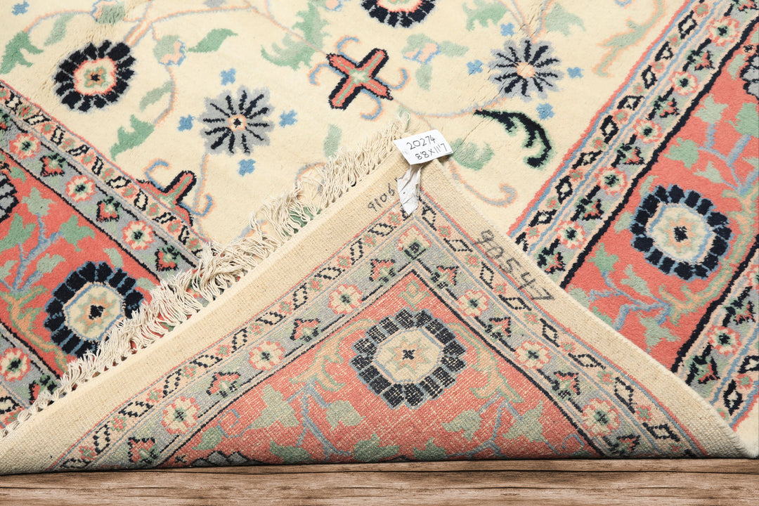 9x12 Ivory, Blush, Aqua Color Hand Knotted Organic Look Wool Traditional Oriental Rug
