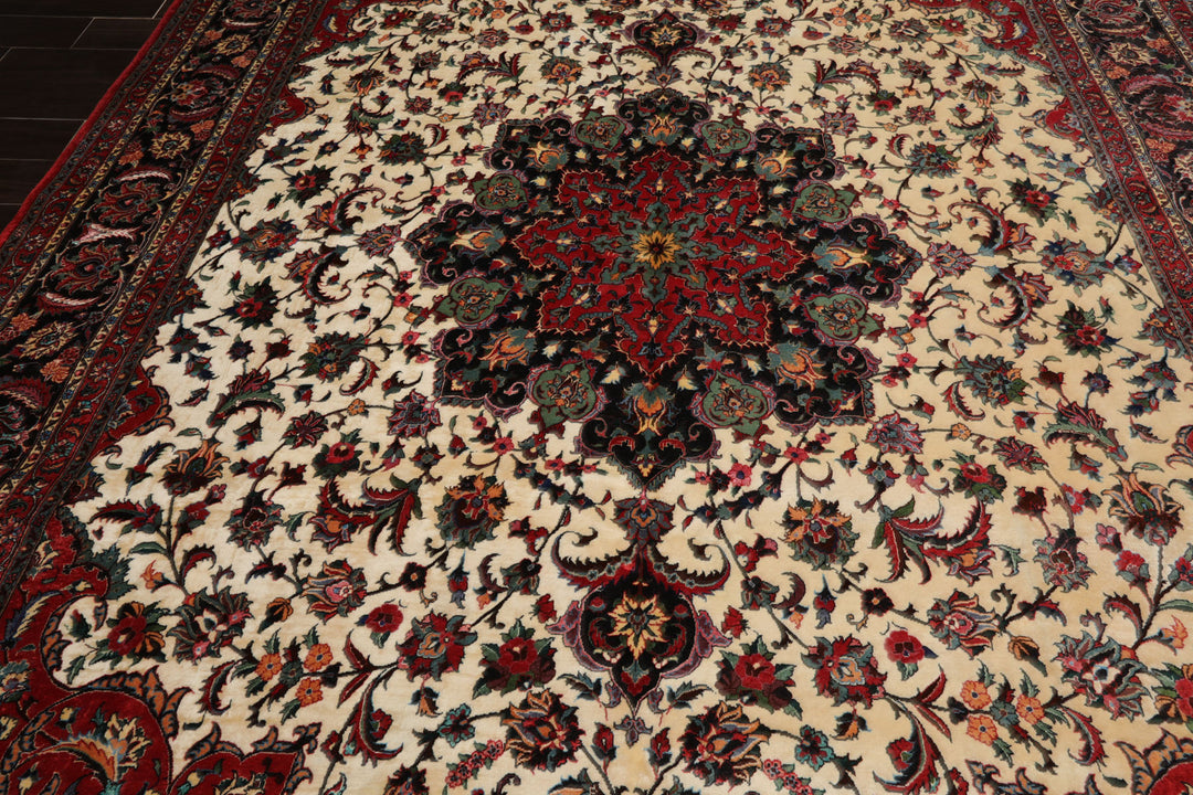 8x12 Ivory, Charcoal, Aqua Color Hand Knotted Bidjar Wool Traditional Oriental Rug