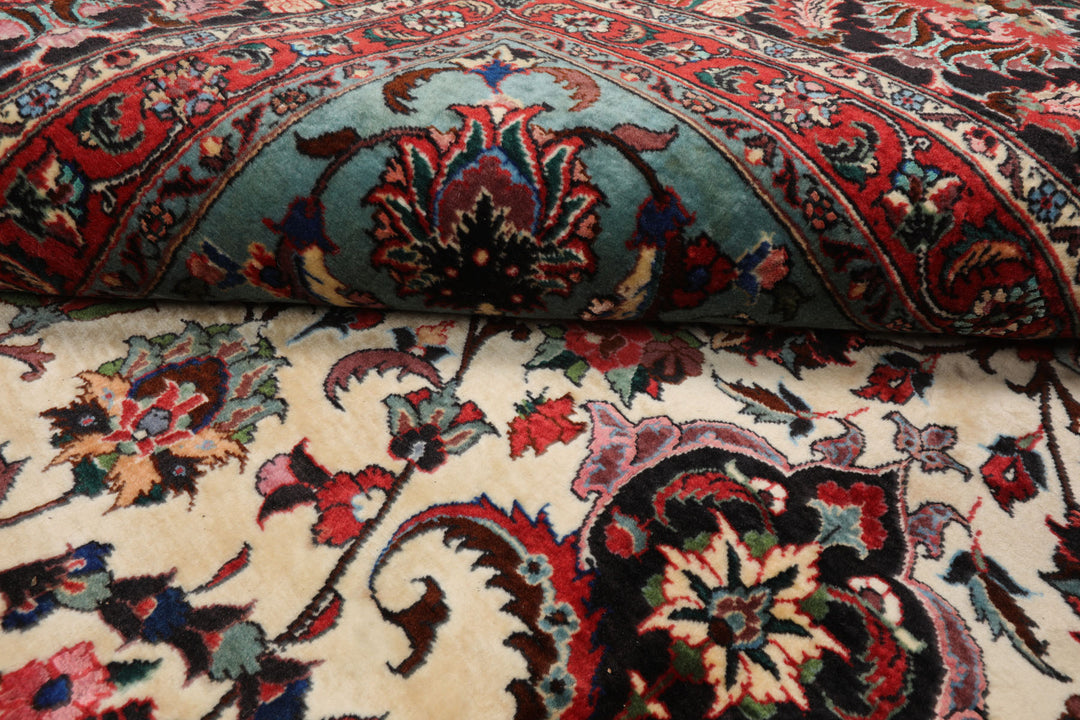 8x12 Ivory, Charcoal, Aqua Color Hand Knotted Bidjar Wool Traditional Oriental Rug