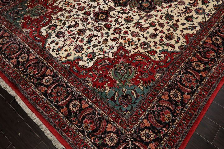 8x12 Ivory, Charcoal, Aqua Color Hand Knotted Bidjar Wool Traditional Oriental Rug