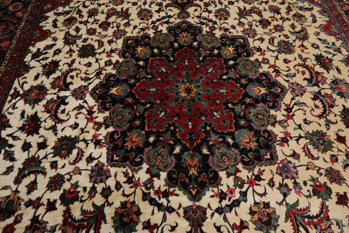 8x12 Ivory, Charcoal, Aqua Color Hand Knotted Bidjar Wool Traditional Oriental Rug