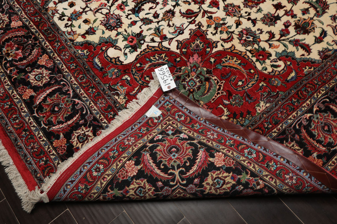 8x12 Ivory, Charcoal, Aqua Color Hand Knotted Bidjar Wool Traditional Oriental Rug