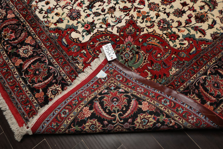 8x12 Ivory, Charcoal, Aqua Color Hand Knotted Bidjar Wool Traditional Oriental Rug