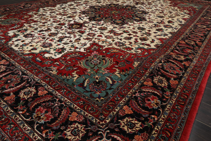 8x12 Ivory, Charcoal, Aqua Color Hand Knotted Bidjar Wool Traditional Oriental Rug