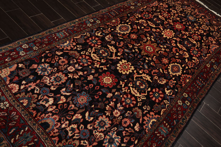 5x11 Midnight Blue, Rust, Ivory Color Hand Knotted Malayer Wool Traditional Oriental Rug