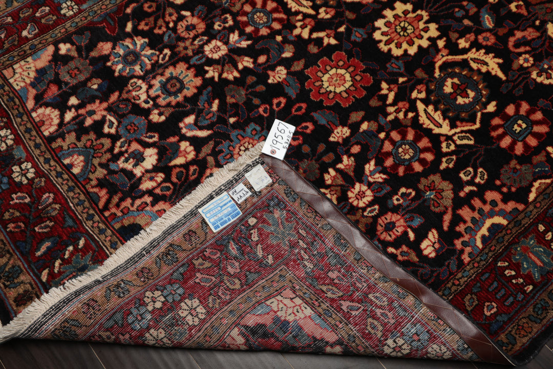 5x11 Midnight Blue, Rust, Ivory Color Hand Knotted Malayer Wool Traditional Oriental Rug