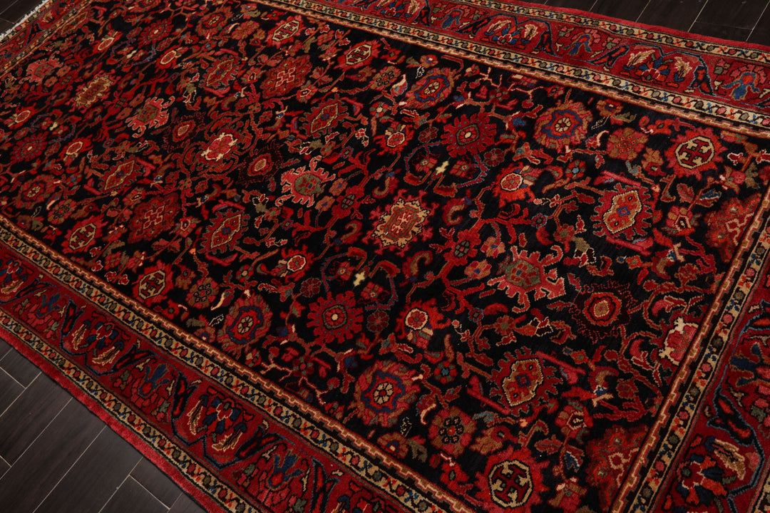 5x10 Midnight Blue, Red, Rust Color Hand Knotted Malayer Wool Traditional Oriental Rug