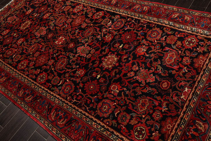 5x10 Midnight Blue, Red, Rust Color Hand Knotted Malayer Wool Traditional Oriental Rug