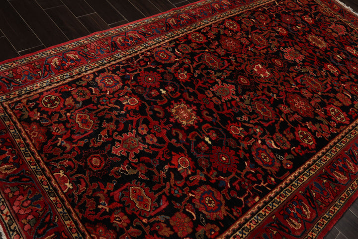 5x10 Midnight Blue, Red, Rust Color Hand Knotted Malayer Wool Traditional Oriental Rug