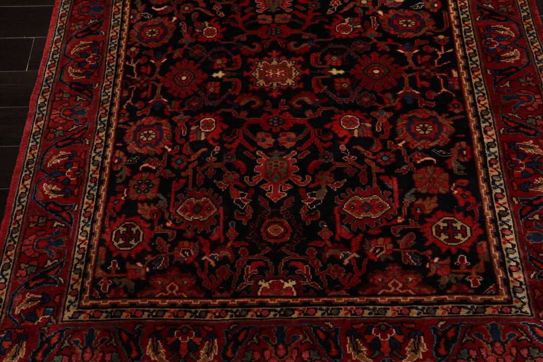 5x10 Midnight Blue, Red, Rust Color Hand Knotted Malayer Wool Traditional Oriental Rug