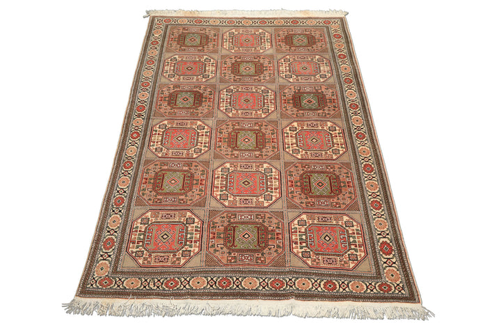 6x10 Blush, Rose, Ivory Color Hand Knotted Shirvan Wool Tribal Oriental Rug