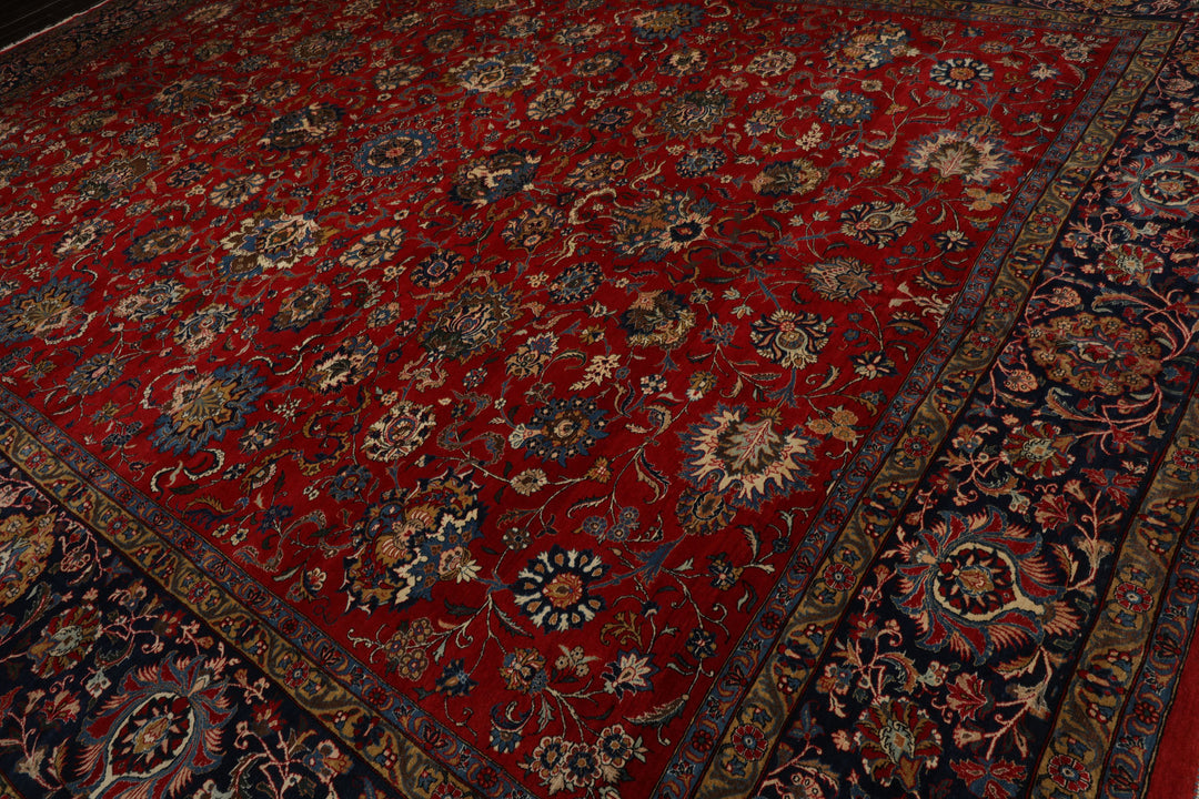 12x16 Red, Orange, Undertone Navy Color Hand Knotted Kerman Wool Traditional Oriental Rug