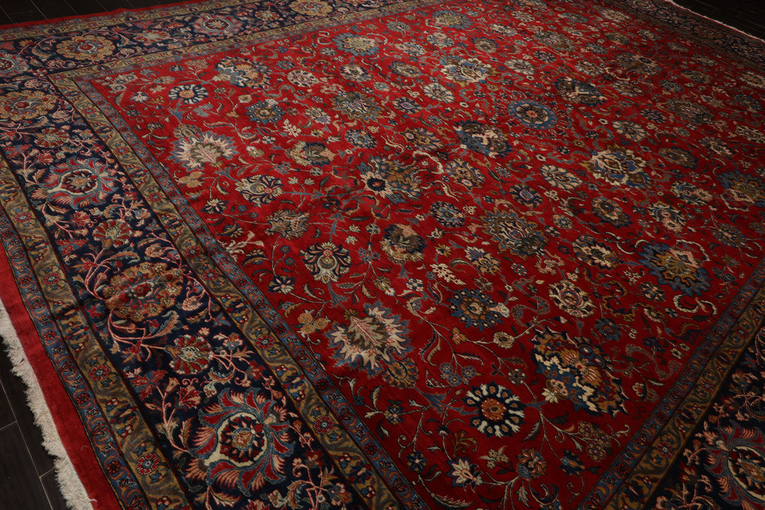 12x16 Red, Orange, Undertone Navy Color Hand Knotted Kerman Wool Traditional Oriental Rug